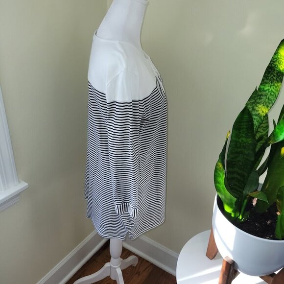 Chico’s Nautical Mariner Striped Top Blue & White Lace Neck Tee Women's Size L - Picture 6 of 13